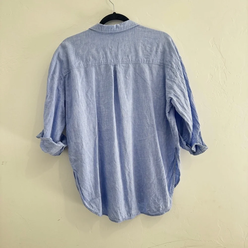 Anthropologie The Bennet Buttondown Shirt by Maeve Linen Blue MP - Picture 7 of 7